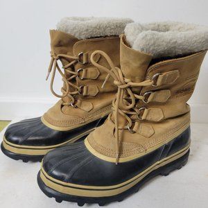 Sorel Women's Snow Boots Size 11 RUNS BIG! Caribou Tan Black Mid Calf Waterproof